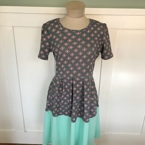 Lularoe Medium Amelia Dress in pink gray and teal